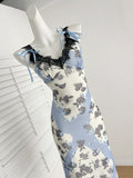 Sexy Sheath Straps Floral Blue Summer Dress Holiday Party Outfits For Women HZ1121