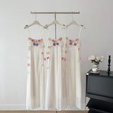 Cute A Line Spaghetti Straps Floral White Chiffon Summer Dress Holiday Party Outfits For Girls HZ1121