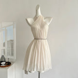 Sexy A line Halter Neckline Pink Short Chiffon Summer Dress Holiday Party Outfits For Women HZ1121