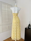 Sexy Sheath V Neckline Yellow Lace Summer Dress Holiday Party Outfits For Women HZ1121