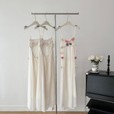 Cute A Line Spaghetti Straps Floral White Chiffon Summer Dress Holiday Party Outfits For Girls HZ1121