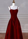 Sexy Simple A-Line Dark Blue Satin Long Prom Dress, Dark Blue Long Formal Dress HZ1121