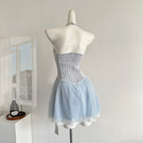 Sexy A line Halter Blue Min Summer Dress Holiday Party Homecoming Dress Birthday Outfits For Teens HZ1121