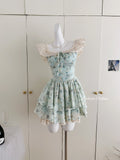 Cute Ball Gown Square Satin Floral Pink Short Summer Dress Holiday Party Outfits For Women HZ1121