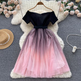 Cute A line Off The Shoulder Ombre Pink Dress Women Dress HZ1022