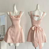 Cute A Line Square Satin Pink Casual Dress Summer Outfits Short Holiday Dresses HZ1121