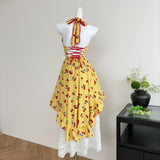 Simple A line Halter Yellow Summer Dress Holiday Party Dress Birthday Outfits For Teens HZ1121
