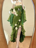 Vintage High Low Spaghetti Straps Green 16th Birthday Dress With Sleeves Lolita Dress Satin Birthday Outfits HZ1121