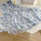 Blue summer romance song neck halter design goddess dress long and short chiffon dress for women HZ1121