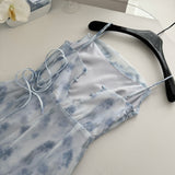 Blue summer romance song neck halter design goddess dress long and short chiffon dress for women HZ1121