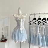 Sexy A line Halter Blue Min Summer Dress Holiday Party Homecoming Dress Birthday Outfits For Teens HZ1121