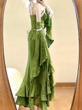 Vintage High Low Spaghetti Straps Green 16th Birthday Dress With Sleeves Lolita Dress Satin Birthday Outfits HZ1121