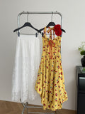 Simple A line Halter Yellow Summer Dress Holiday Party Dress Birthday Outfits For Teens HZ1121