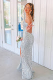 One Shoulder Silver Sequin Mermaid Long Formal Dress with HZ0308