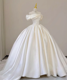 Elegant Ball Gown Off The Shoulder Satin Wedding Dresses White Brides Dress HZ1121