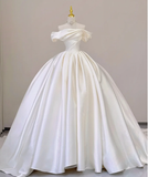 Elegant Ball Gown Off The Shoulder Satin Wedding Dresses White Brides Dress HZ1121