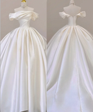 Elegant Ball Gown Off The Shoulder Satin Wedding Dresses White Brides Dress HZ1121