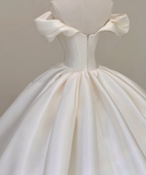 Elegant Ball Gown Off The Shoulder Satin Wedding Dresses White Brides Dress HZ1121