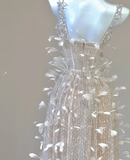 Classy A Line Square Neckline Champagne Tulle Long Prom Dresses HZ1121
