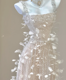 Classy A Line Square Neckline Champagne Tulle Long Prom Dresses HZ1121