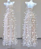 Classy A Line Square Neckline Champagne Tulle Long Prom Dresses HZ1121