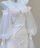 Elegant Mermaid Off The Shoulder Tulle Wedding Dresses Lace Brides Dress HZ1121