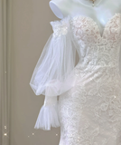 Elegant Mermaid Off The Shoulder Tulle Wedding Dresses Lace Brides Dress HZ1121