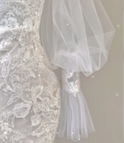 Elegant Mermaid Off The Shoulder Tulle Wedding Dresses Lace Brides Dress HZ1121