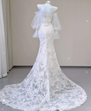 Elegant Mermaid Off The Shoulder Tulle Wedding Dresses Lace Brides Dress HZ1121