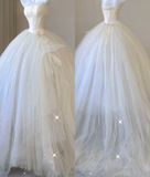 Elegant Ball Gown Strapless Tulle Satin Wedding Dresses Long Brides Dress HZ1121