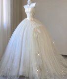 Elegant Ball Gown Strapless Tulle Satin Wedding Dresses Long Brides Dress HZ1121