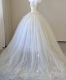 Elegant Ball Gown Strapless Tulle Satin Wedding Dresses Long Brides Dress HZ1121