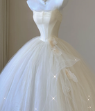 Elegant Ball Gown Strapless Tulle Satin Wedding Dresses Long Brides Dress HZ1121