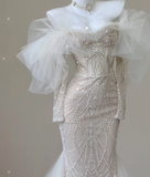 Elegant Mermaid Off The Shoulder Sequin Long Sleeves Wedding Dresses Brides Dress HZ1121