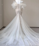 Elegant Mermaid Off The Shoulder Sequin Long Sleeves Wedding Dresses Brides Dress HZ1121