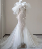 Elegant Mermaid Off The Shoulder Sequin Long Sleeves Wedding Dresses Brides Dress HZ1121
