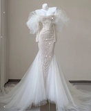Elegant Mermaid Off The Shoulder Sequin Long Sleeves Wedding Dresses Brides Dress HZ1121