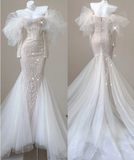 Elegant Mermaid Off The Shoulder Sequin Long Sleeves Wedding Dresses Brides Dress HZ1121