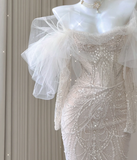 Elegant Mermaid Off The Shoulder Sequin Long Sleeves Wedding Dresses Brides Dress HZ1121