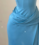 Classy Mermaid Strapless Blue Satin Evening Dress Long Prom Dresses HZ1121