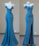 Classy Mermaid Strapless Blue Satin Evening Dress Long Prom Dresses HZ1121