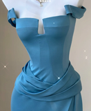 Classy Mermaid Strapless Blue Satin Evening Dress Long Prom Dresses HZ1121