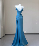 Classy Mermaid Strapless Blue Satin Evening Dress Long Prom Dresses HZ1121