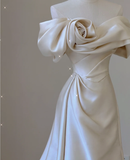 Elegant Mermaid Off The Shoulder Satin Short Sleeves Wedding Dresses Brides Dress HZ1121
