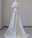 Elegant Mermaid Off The Shoulder Satin Short Sleeves Wedding Dresses Brides Dress HZ1121