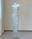 Classy Sheath Strapless Silver Sequin Evening Dress Long Prom Dresses HZ1121