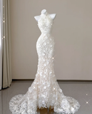 Elegant Mermaid High Neckline White Lace Sleeveless Wedding Dresses Brides Dress HZ1121