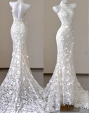 Elegant Mermaid High Neckline White Lace Sleeveless Wedding Dresses Brides Dress HZ1121