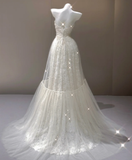 Elegant A Line Strapless White Lace Sleeveless Long Wedding Dresses Brides Dress HZ1121