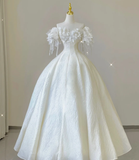 Elegant Ball Gown Off The Shoulder White Lace Short Sleeves Wedding Dresses Brides Dress HZ1121